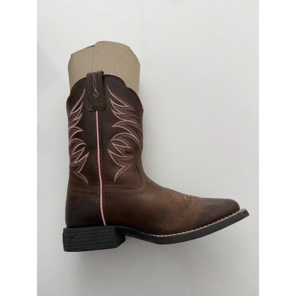 Ariat Firecatcher Y Kids Western Cowboy Boots Rowdy Brown Pink Size 2.5 M EU 33